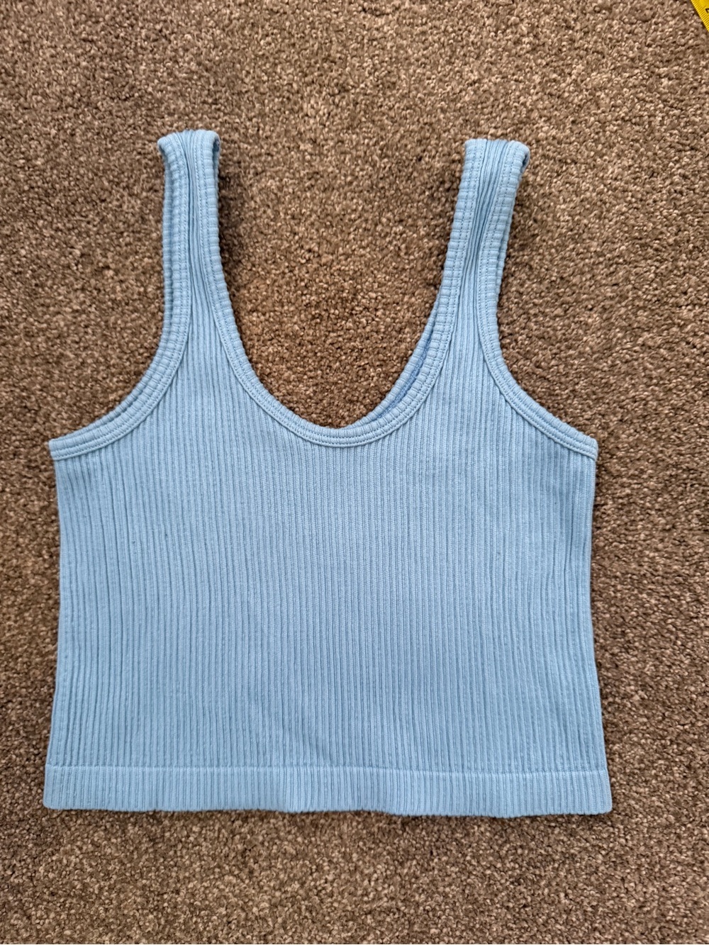 Light Blue Ribbed Tank Top - Women